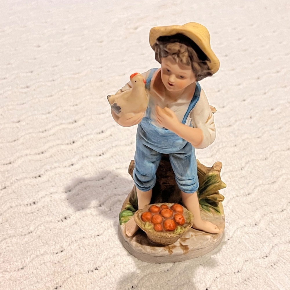 Vintage Home Boy with Hen Figurine P880